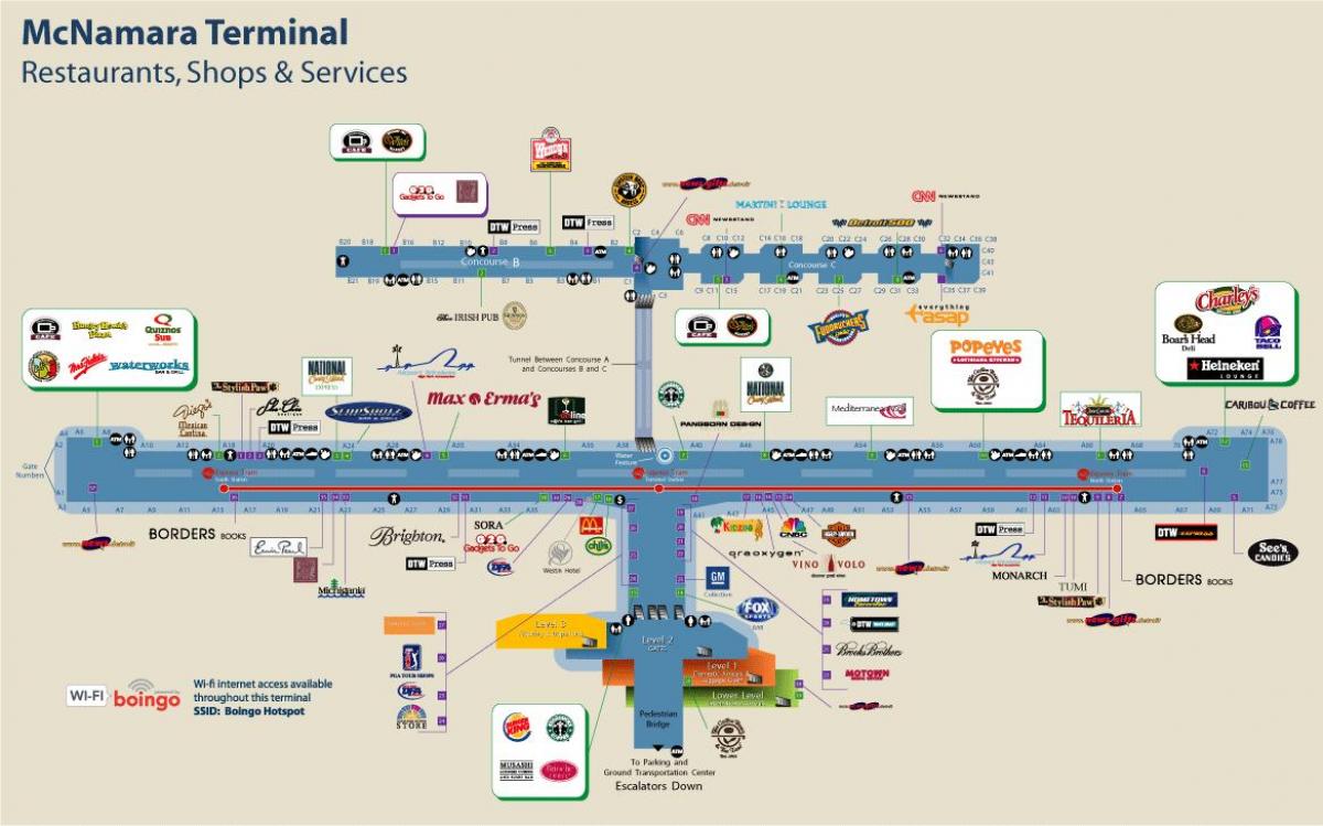 Detroit Airport étterem térkép