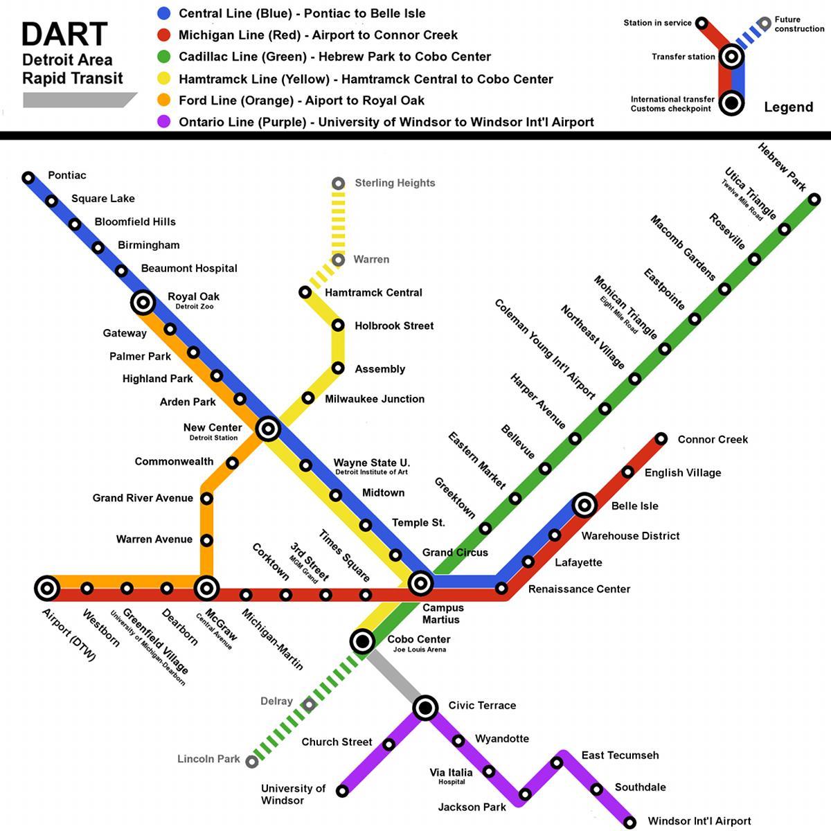 Detroit vonat térkép