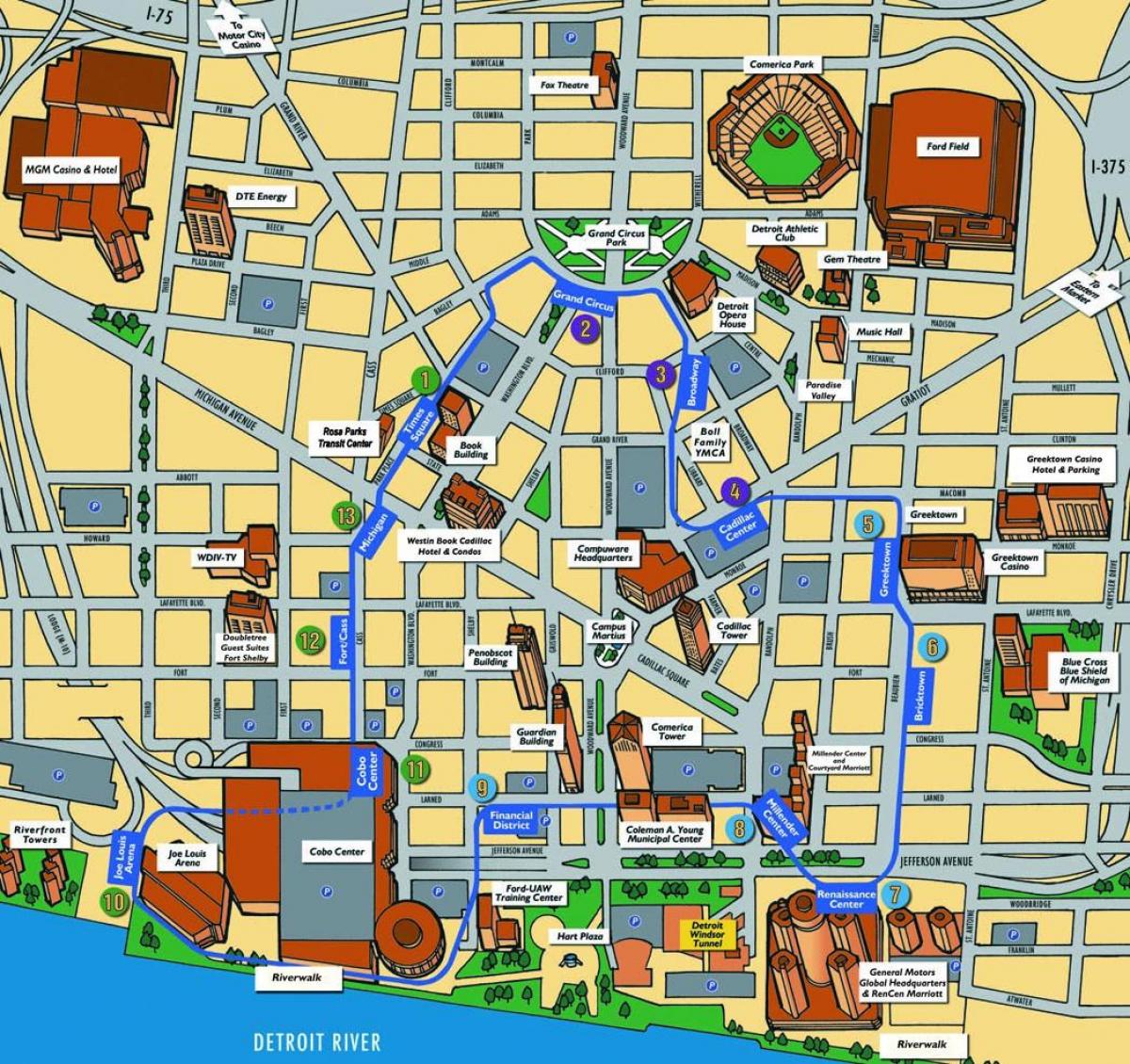 Detroit-idegenforgalmi térkép