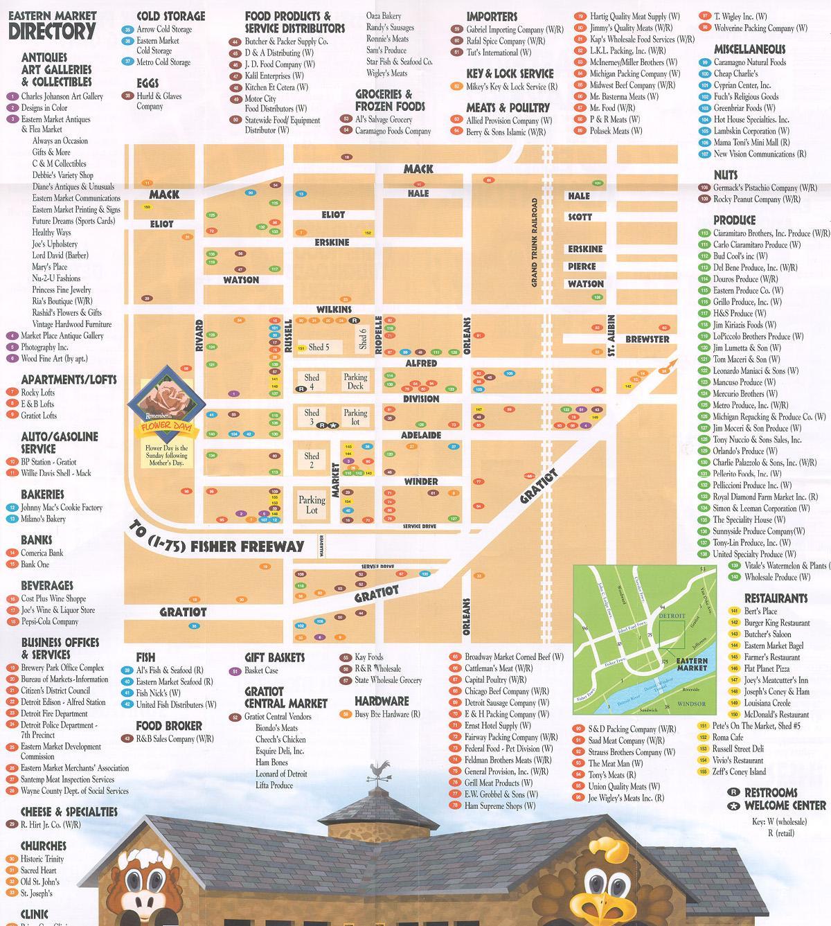 térkép keleti piac Detroit